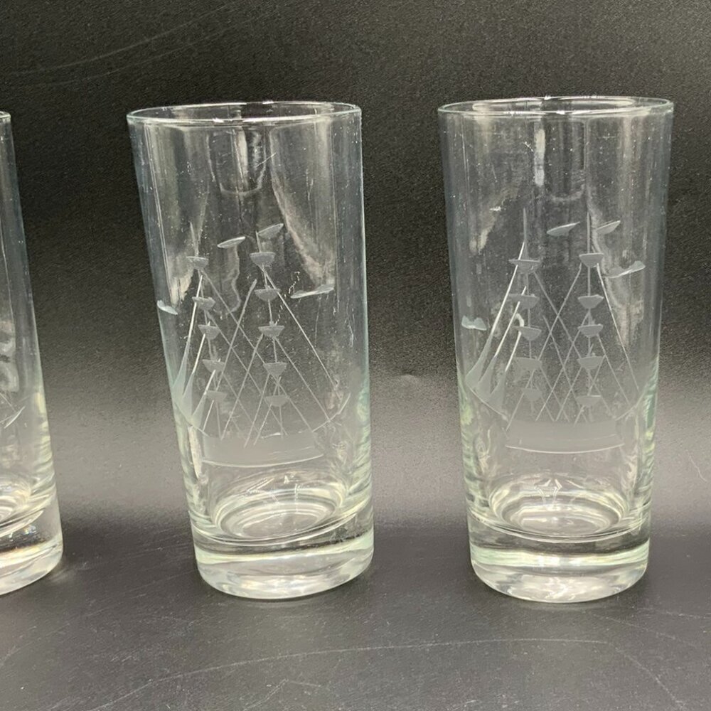 Set of 4 Badash Crystal Poland Hand-Cut Tall Ship Seagulls Collins Glasses